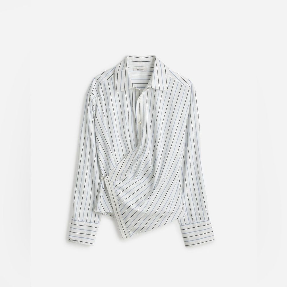 Madewell White and Blue Striped asymmetrical Button Down Shirt